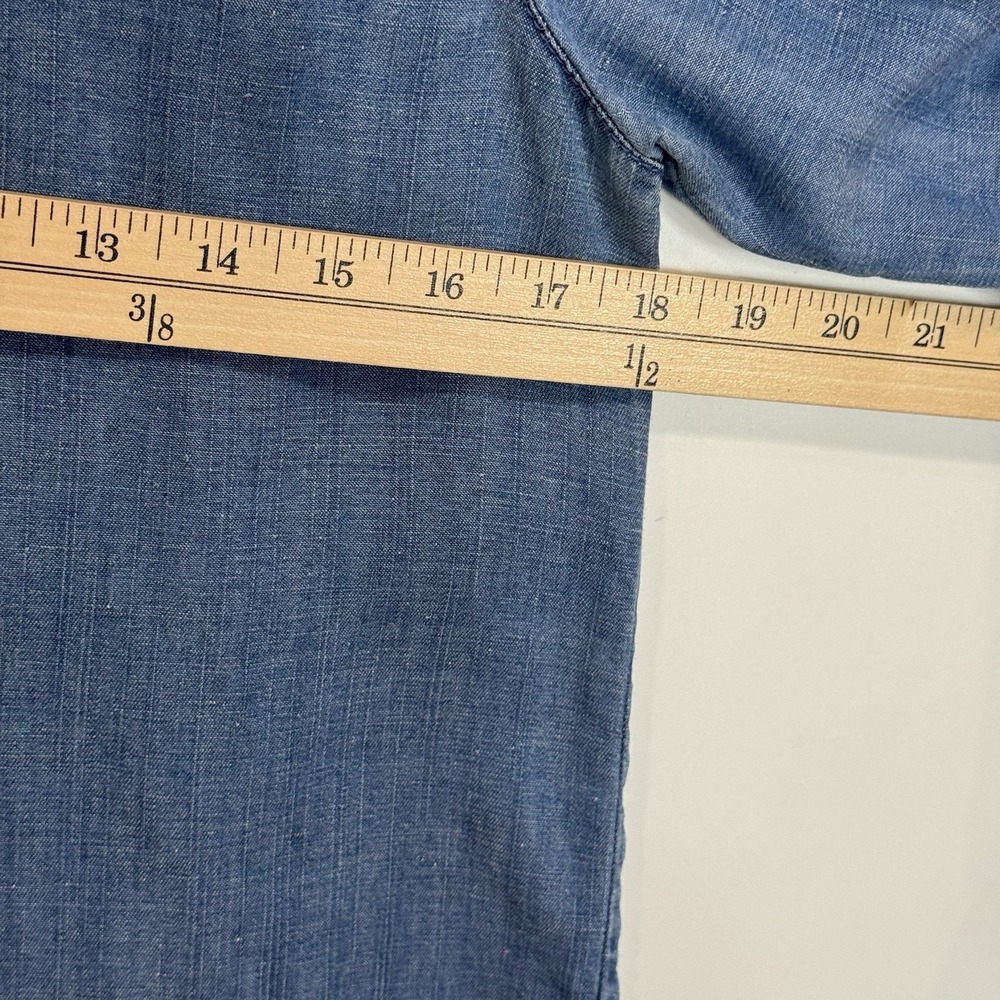 LOFT The Softened Shirt Women's XS Blue Chambray Cottagecore Hi Lo Hem Prarie - Picture 8 of 9